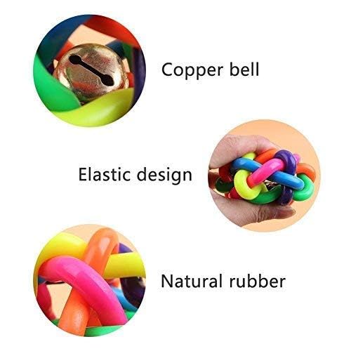 Teether ball with bell- pet-cats-dogs-toy-ball-teether-bell-colourful-extra-tough-non-toxic rubber