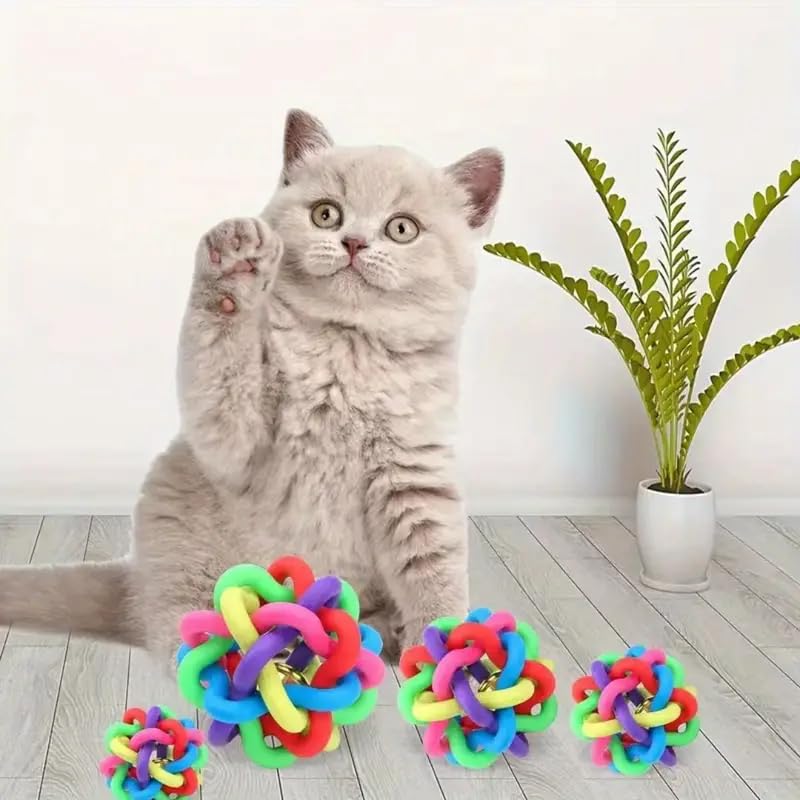 Teether ball with bell- pet-cats-dogs-toy-ball-teether-bell-colourful-extra-tough-non-toxic rubber