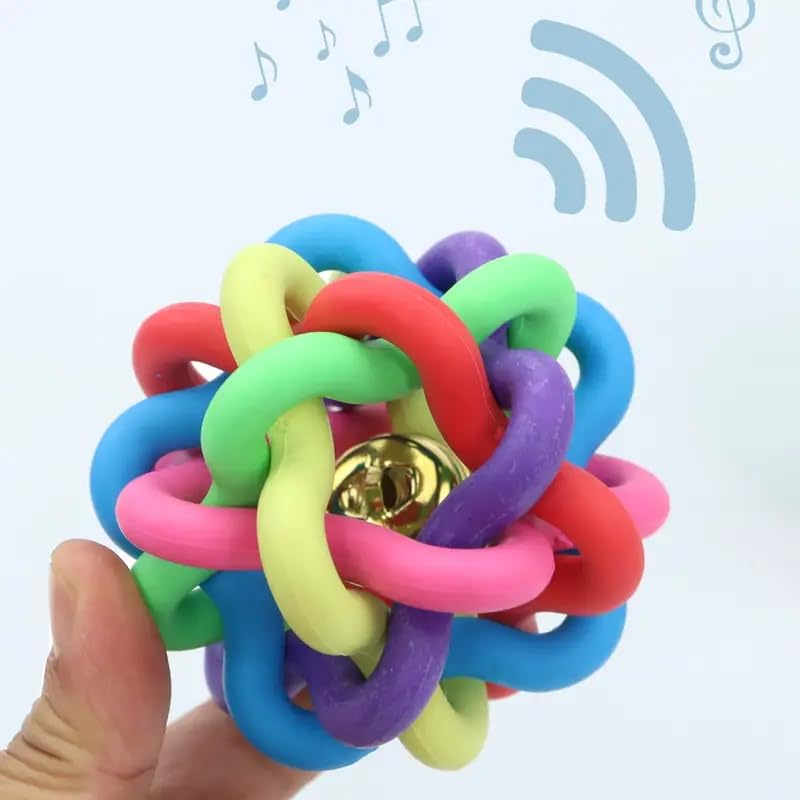 Teether ball with bell- pet-cats-dogs-toy-ball-teether-bell-colourful-extra-tough-non-toxic rubber