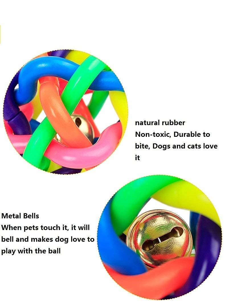 Teether ball with bell- pet-cats-dogs-toy-ball-teether-bell-colourful-extra-tough-non-toxic rubber