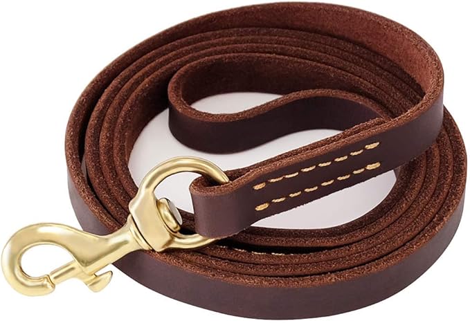 Leather-Leash-Dogs-Brass Buckle-tensile resistance-crack resistance-wear resistance.-Heavy Duty- Genuine Leather-Sturdy-Ergonomic