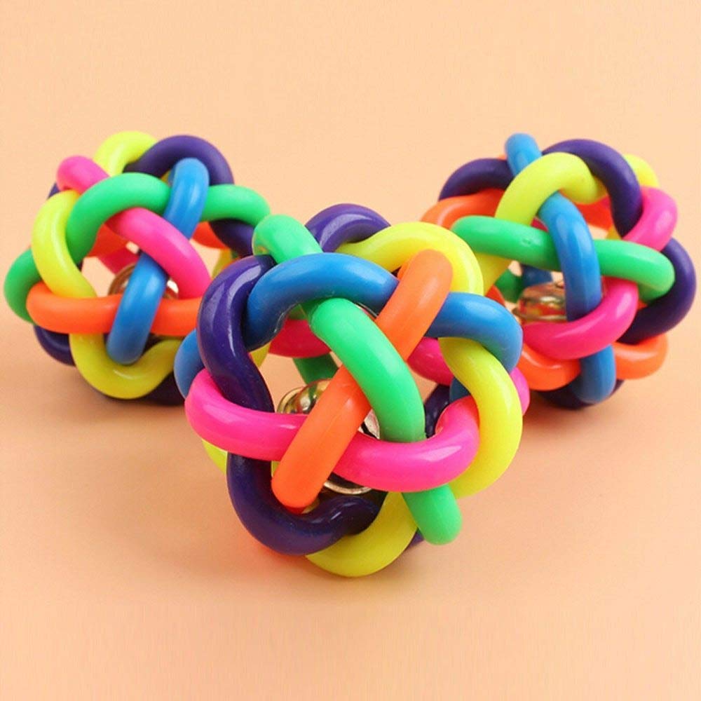 Teether ball with bell- pet-cats-dogs-toy-ball-teether-bell-colourful-extra-tough-non-toxic rubber