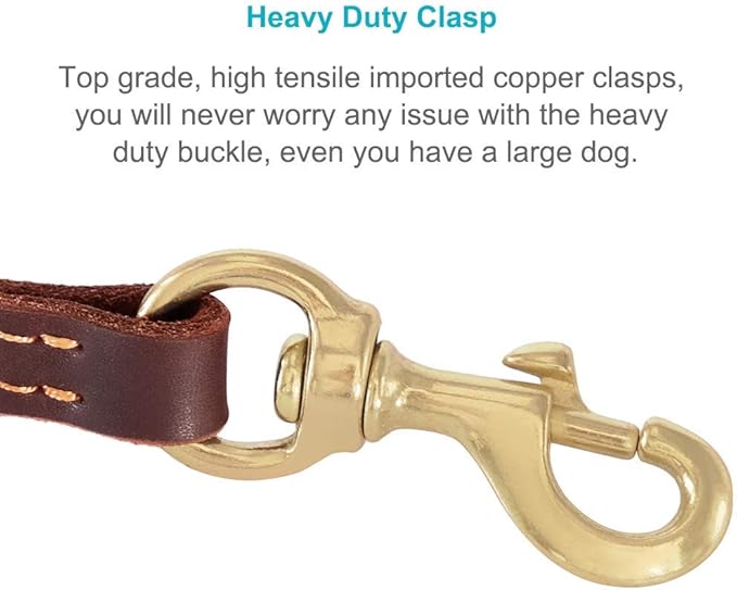 Leather-Leash-Dogs-Brass Buckle-tensile resistance-crack resistance-wear resistance.-Heavy Duty- Genuine Leather-Sturdy-Ergonomic