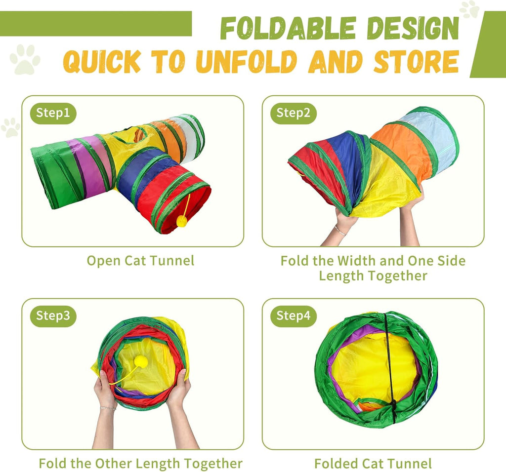 Colorful T-shaped cat tunnel-ineractive-cat-toy-tunnel-t-junction-balls-maze-tear-resistant- foldable