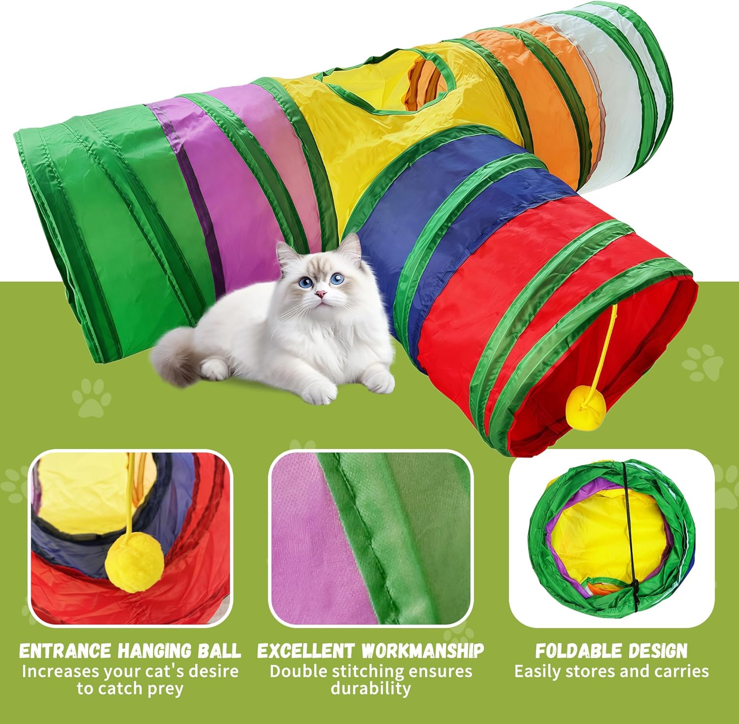 Colorful T-shaped cat tunnel-ineractive-cat-toy-tunnel-t-junction-balls-maze-tear-resistant- foldable