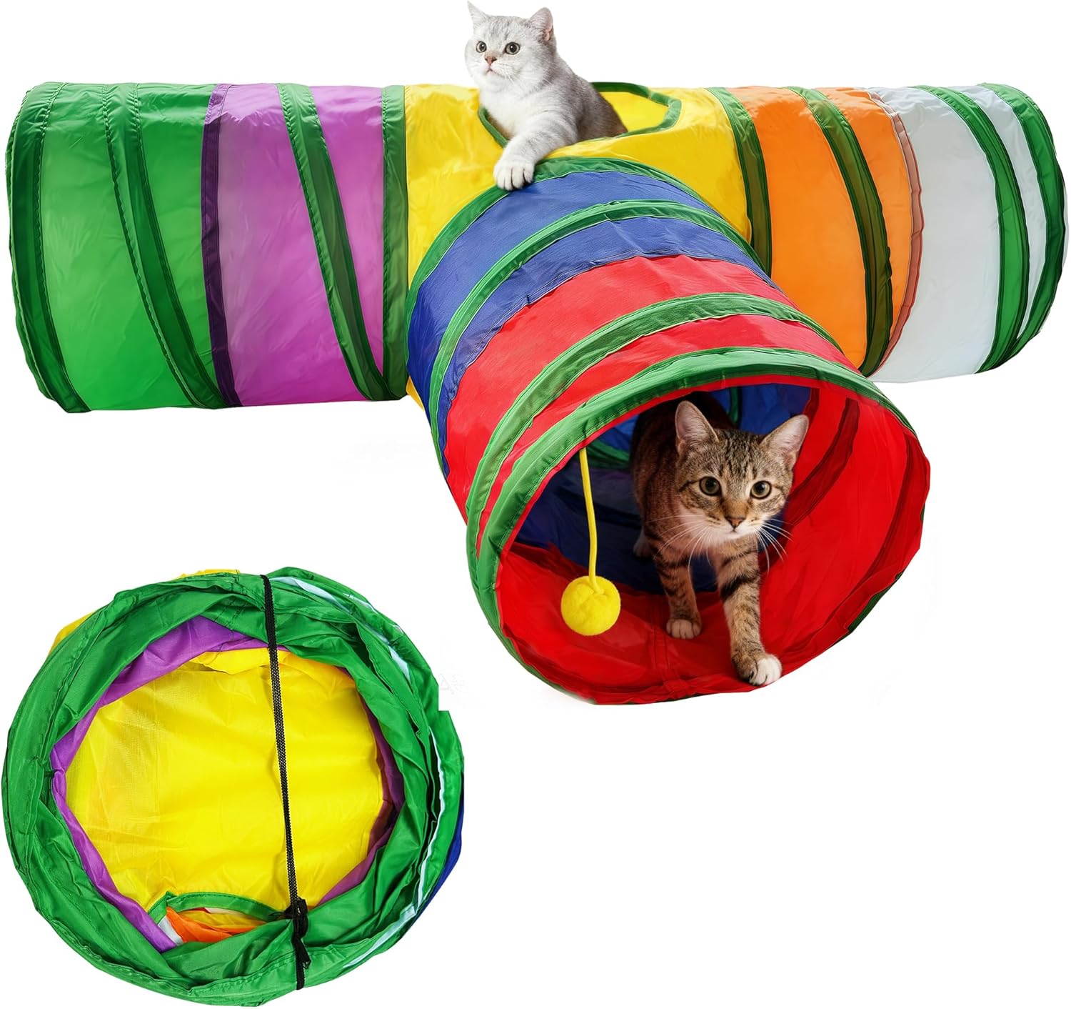 Colorful T-shaped cat tunnel-ineractive-cat-toy-tunnel-t-junction-balls-maze-tear-resistant- foldable