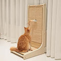 Cat Rectangle Scratchboard with Toy-wooden-cat-scratching-post-board-L-shape- feathered mouse toy- natural sisal- easy to use