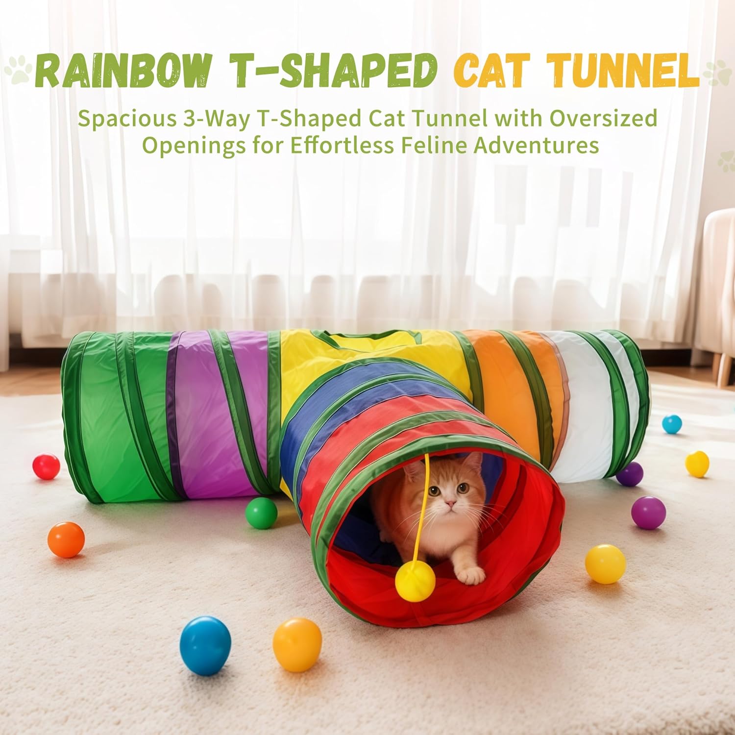 Colorful T-shaped cat tunnel-ineractive-cat-toy-tunnel-t-junction-balls-maze-tear-resistant- foldable