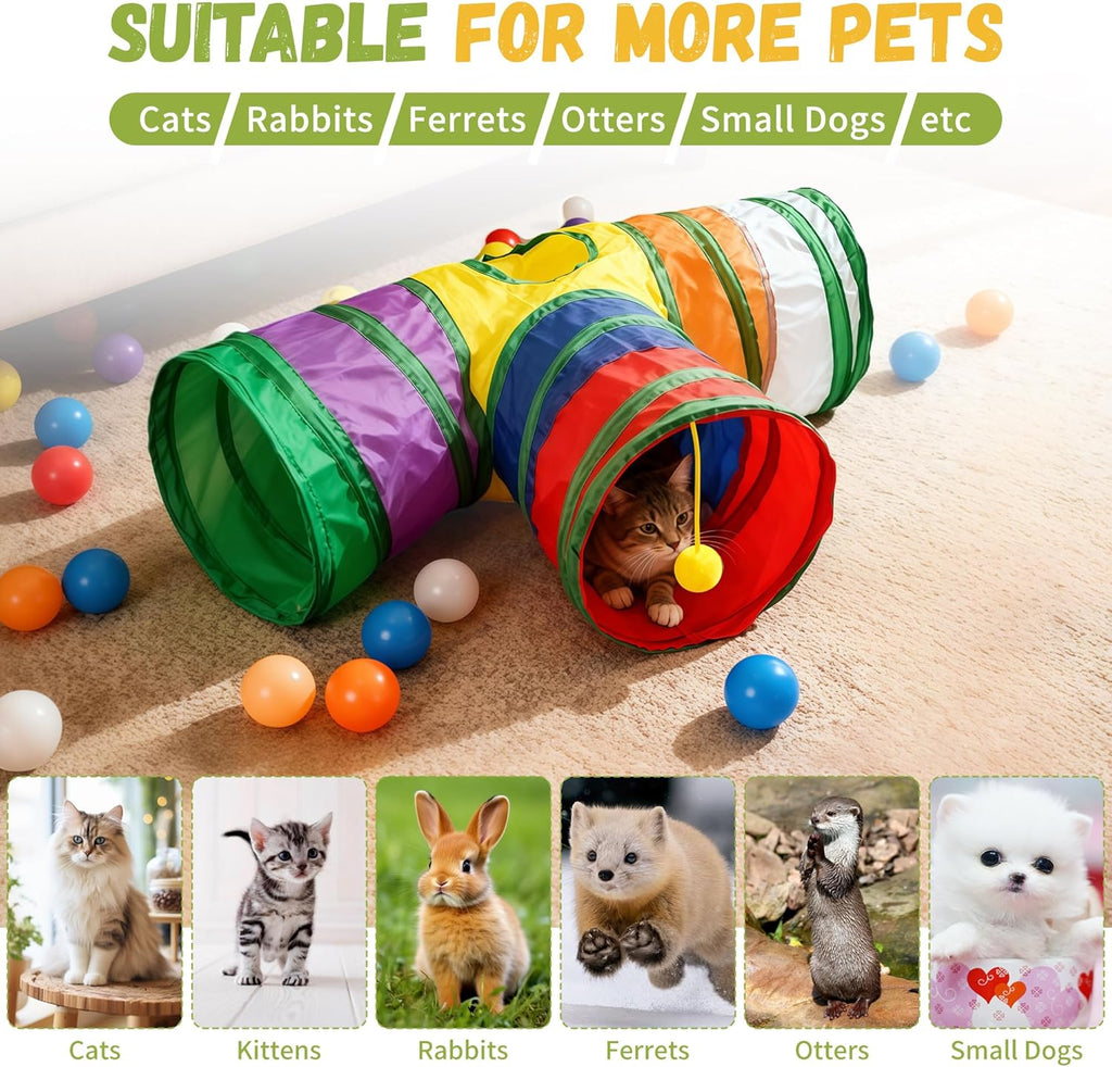 Colorful T-shaped cat tunnel-ineractive-cat-toy-tunnel-t-junction-balls-maze-tear-resistant- foldable