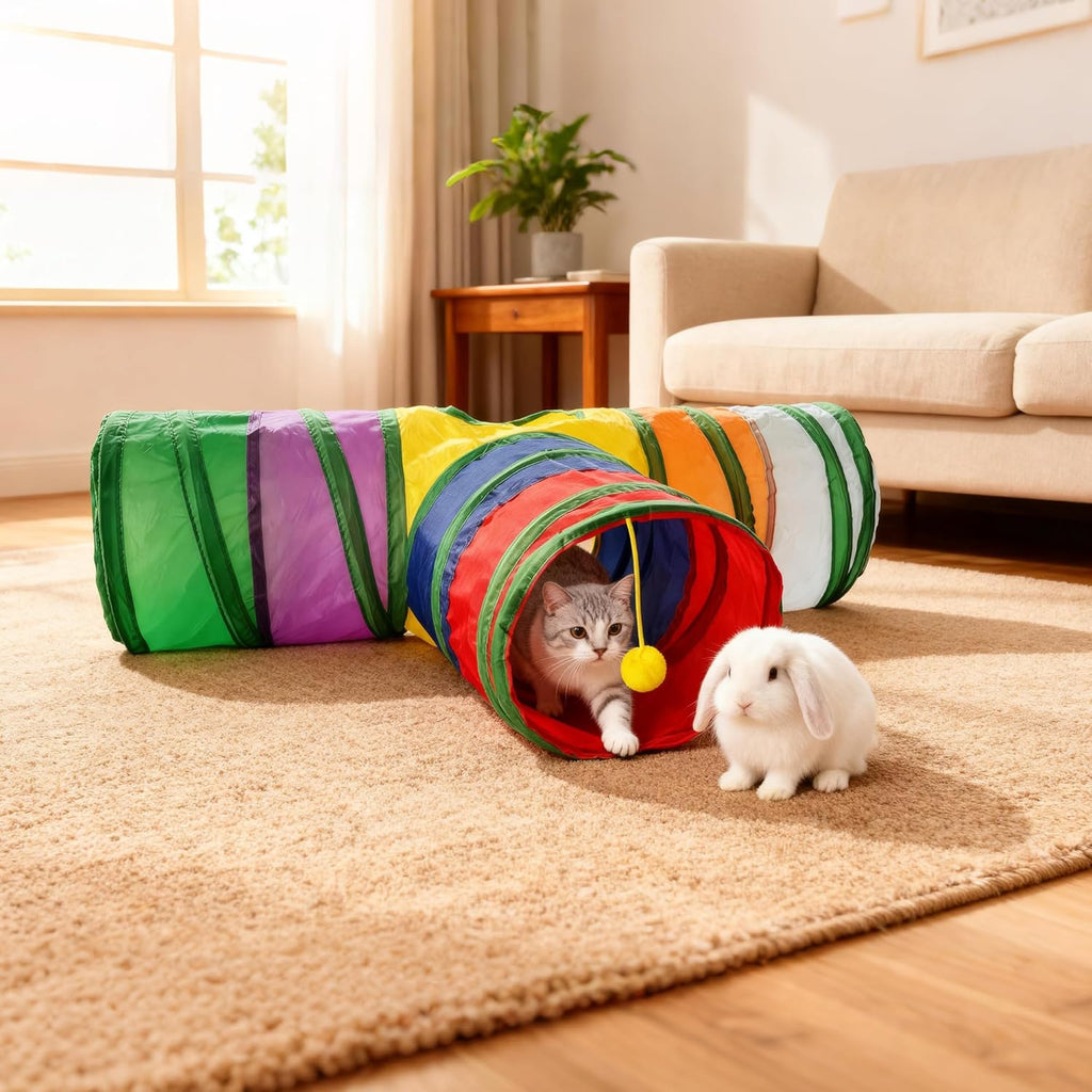 Colorful T-shaped cat tunnel-ineractive-cat-toy-tunnel-t-junction-balls-maze-tear-resistant- foldable