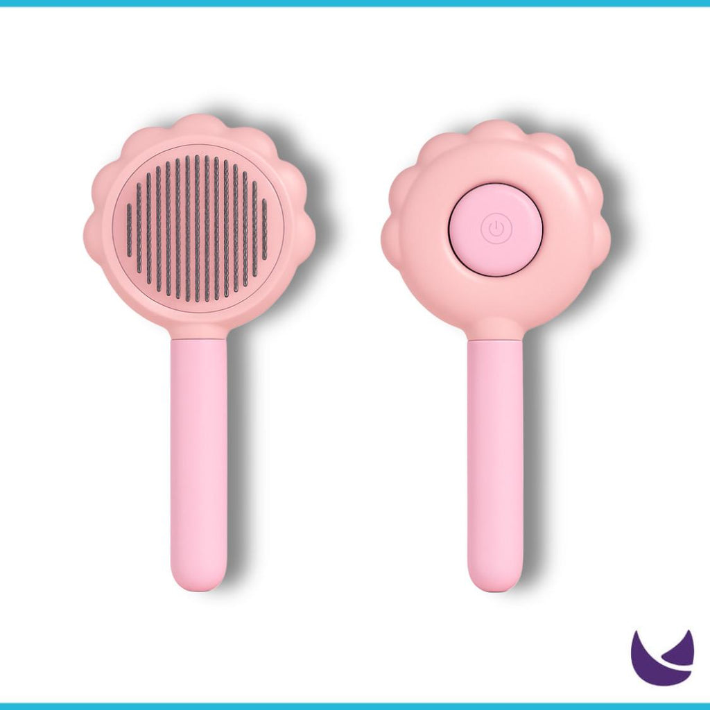 Grooming brush with button release. Grooming- brush- one button release- trap and release- flower shape-crown shape-horns shape- ear shape