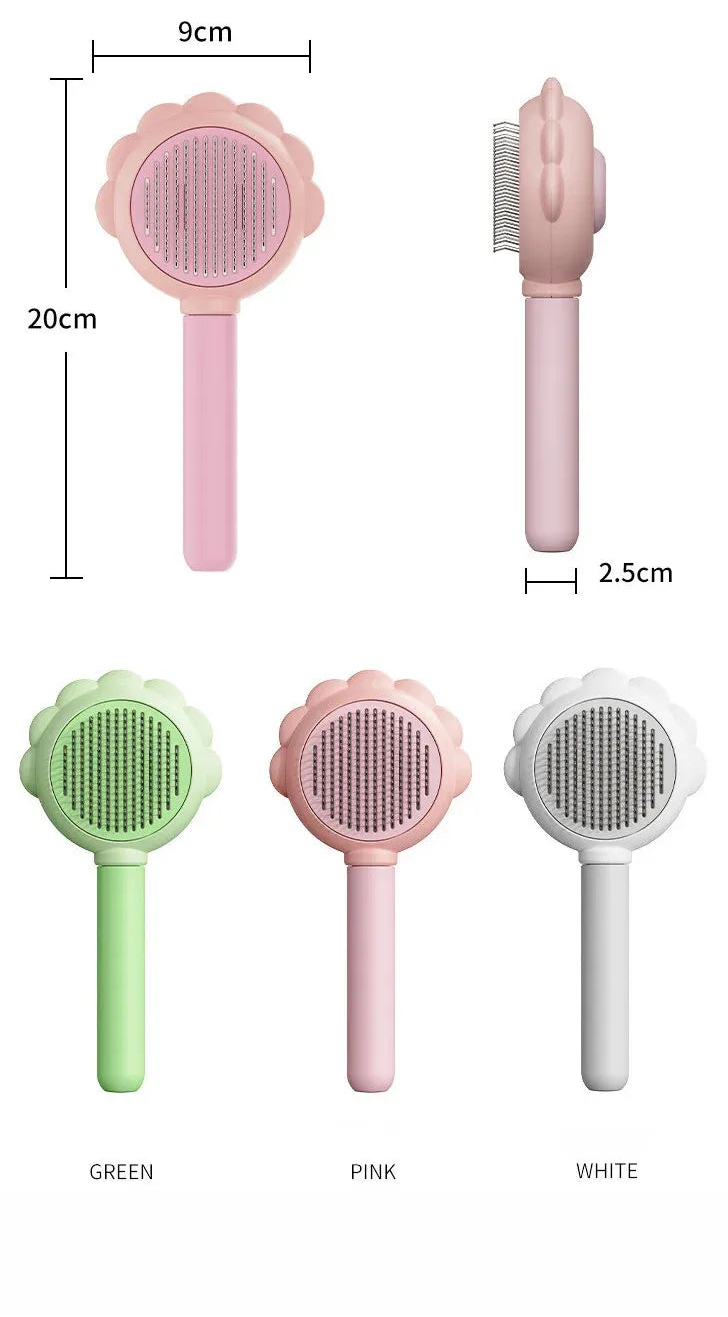 Grooming brush with button release. Grooming- brush- one button release- trap and release- flower shape-crown shape-horns shape- ear shape-cleaning-brush-tools-pets-cats-dogs