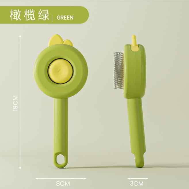 Grooming brush with button release. Grooming- brush- one button release- trap and release- flower shape-crown shape-horns shape- ear shape