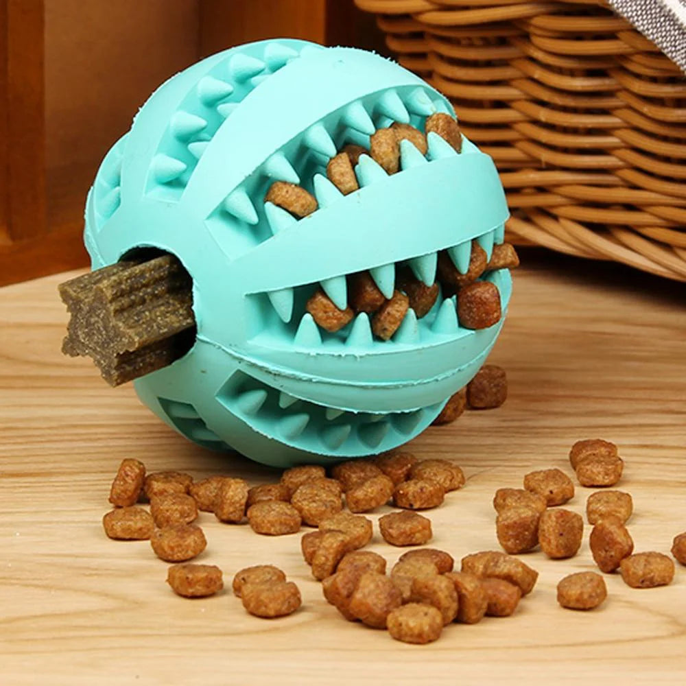 Treat Ball Teether for Dogs Large-colourful-teething-ball-toy-dogs-training-natural rubber-interactive play-dental care