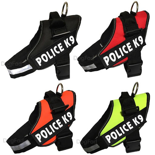 Police K9 Harness-tactical-training-harness-pets-dogs-training-walking-hiking-heavy duty-stainless steel-police k9 patches-waterproof-washable-soft mesh padding-anti chafing